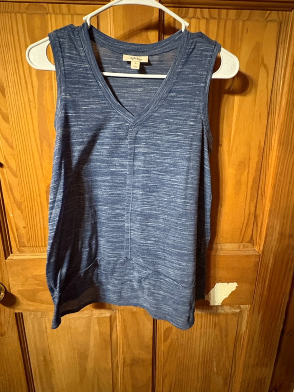 Style & Co. Blue Heathered V-Neck Sleeveless Tank